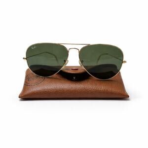 Ray-Ban Classic Aviator Sunglasses Gold Frame Green G15 Lenses w/ Case 84x14